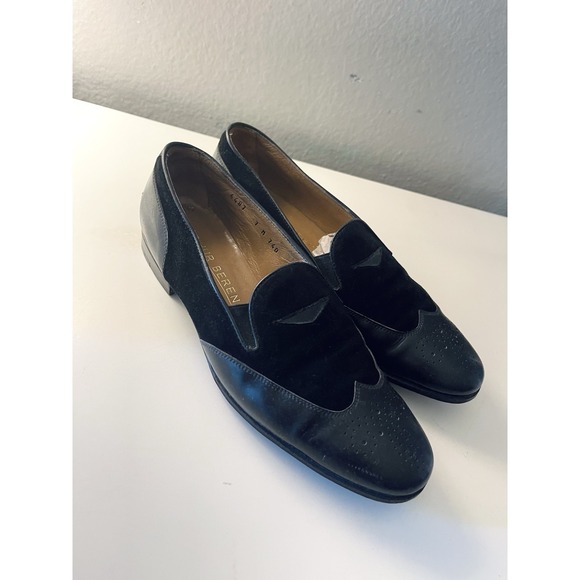 Gravati Black Suede Leather Slip On Loafers Hand Made in ITALY Size 7 Vintage - Picture 2 of 8